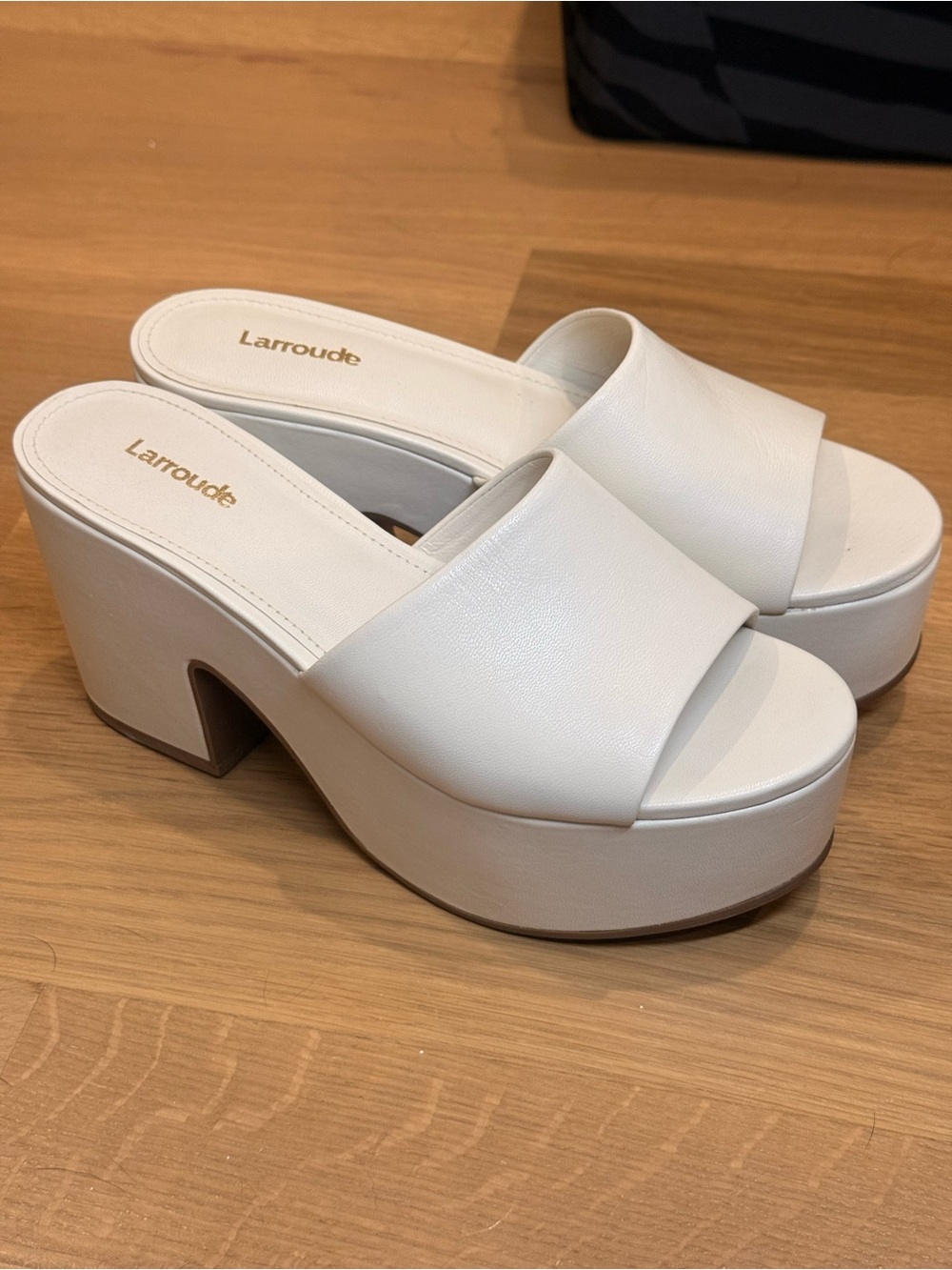 Larroude White Platform Slide Mules